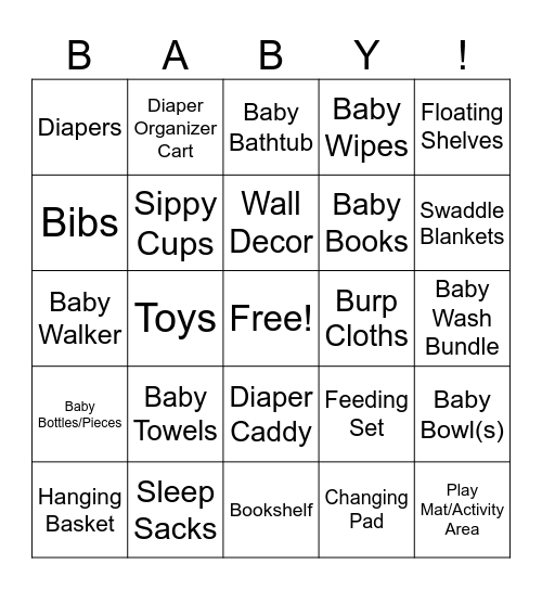 Baby Shower Bingo! Bingo Card