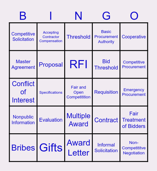 PROCUREMENT Bingo Card