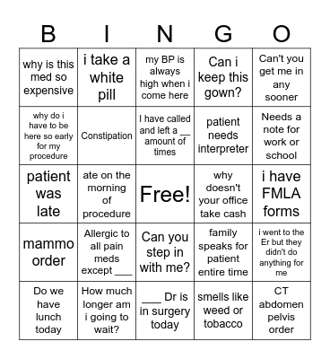 Healthcare Bingo Card