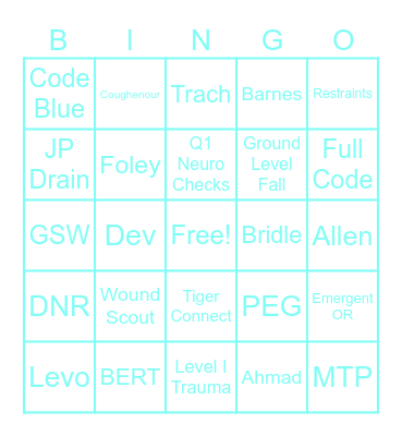 Nurses Week Bingo Card