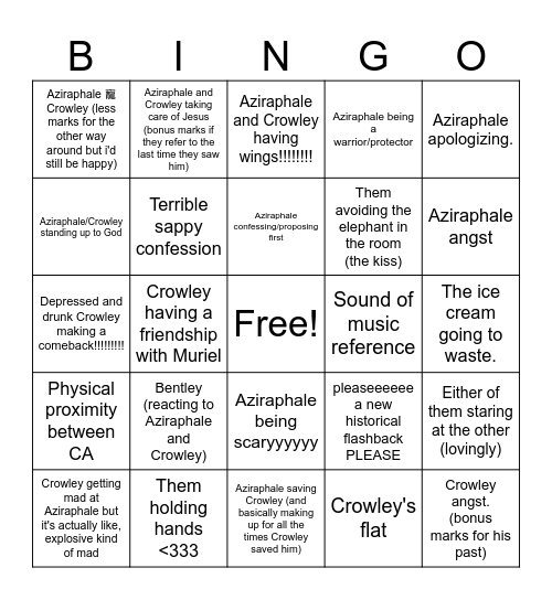 what I want to see in GO3 Bingo Card