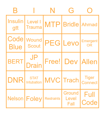Nurses Week Bingo Card