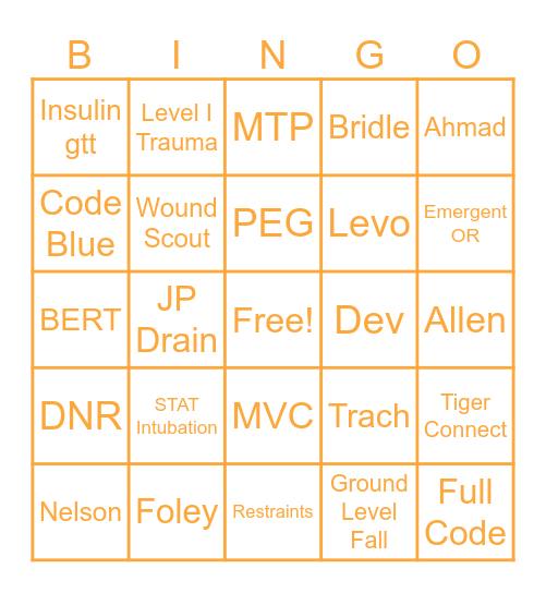 Nurses Week Bingo Card