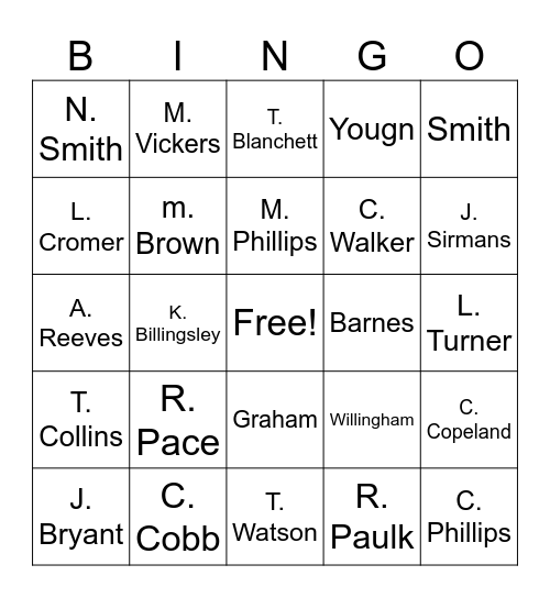 Name the Staff Bingo Card