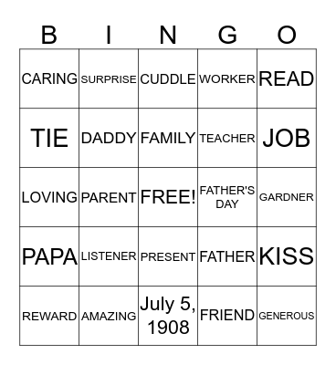Father's Day  Bingo Card