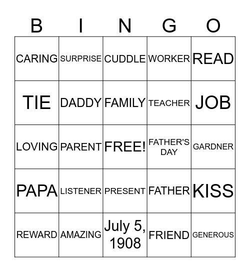 Father's Day  Bingo Card