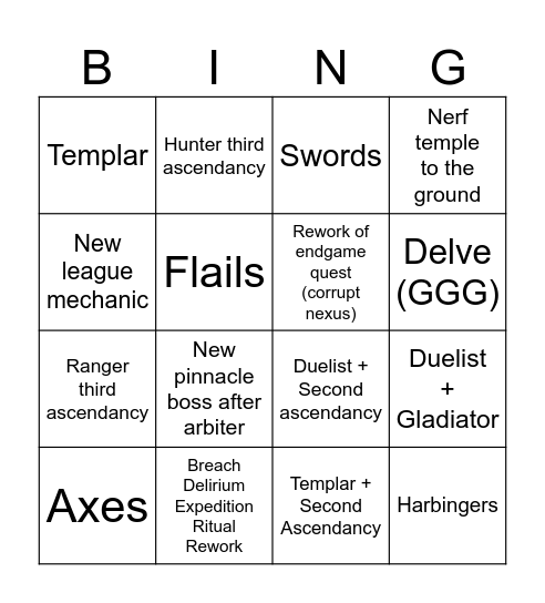 POE2 0.5 Reveal Bingo Card