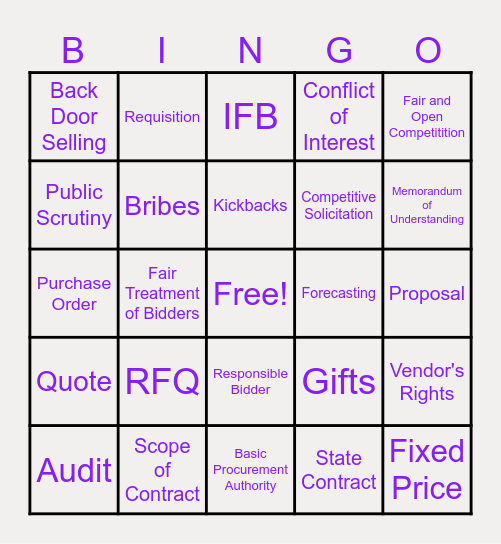 PROCUREMENT BINGO! Bingo Card