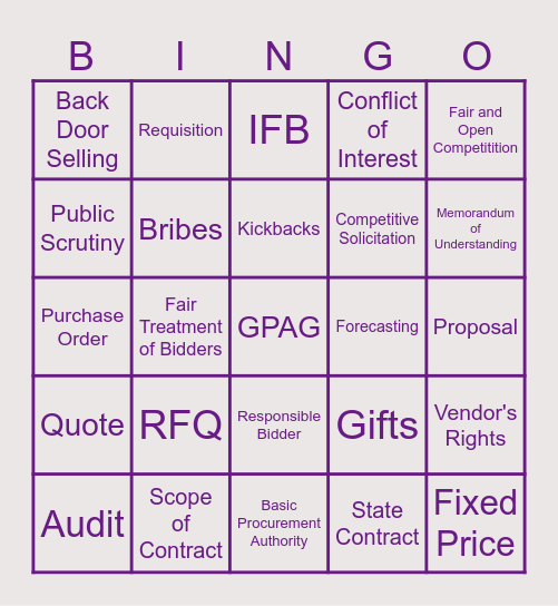 PROCUREMENT Bingo Card
