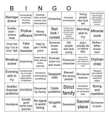Indian serial bingo Card