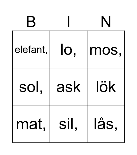 Mm Bingo Card