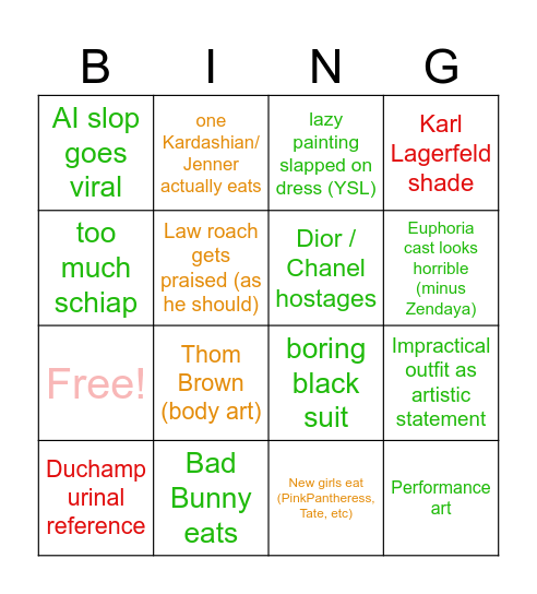 Met Gala 2026 Bingo Card