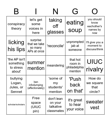 Dr Williamisms Bingo Card