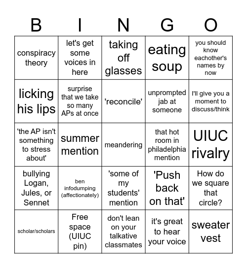 Dr Williamisms Bingo Card