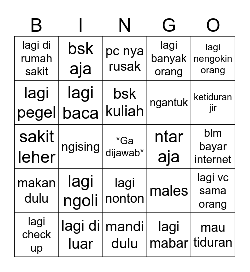 My Bingo list Bingo Card
