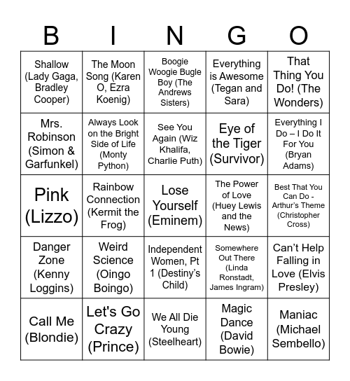 At The Movies Bingo Card