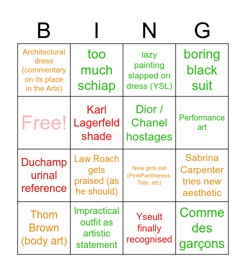 Met Gala 2026 Bingo Card