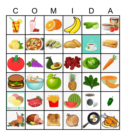 Comidas y bebidas Bingo Card