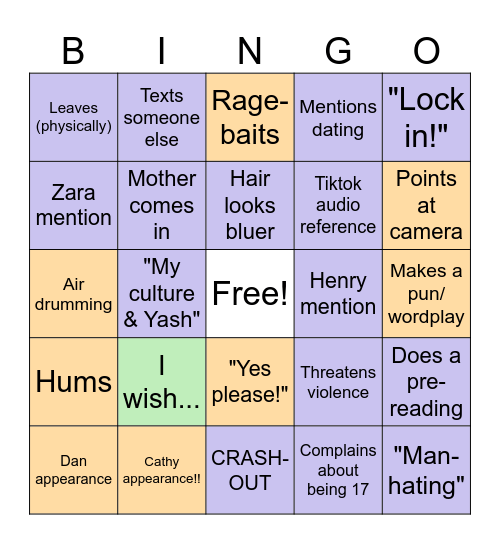 HAHAA Bingo Card