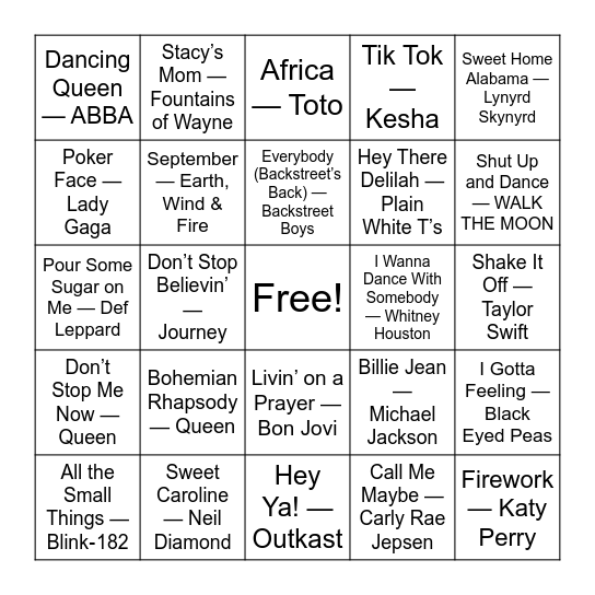 Classics Music Bingo Card
