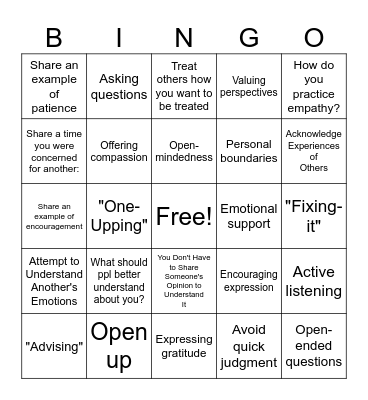 Empathy Bingo Card