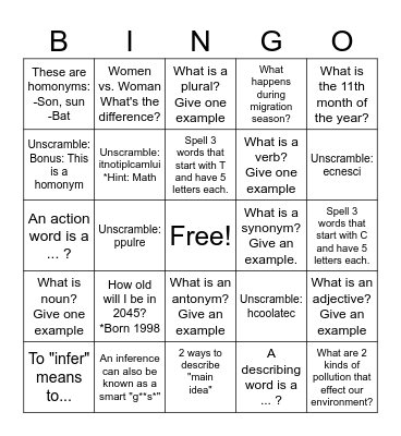 SLP ultimate card Bingo Card