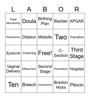 Labor & Delivery Bingo Card