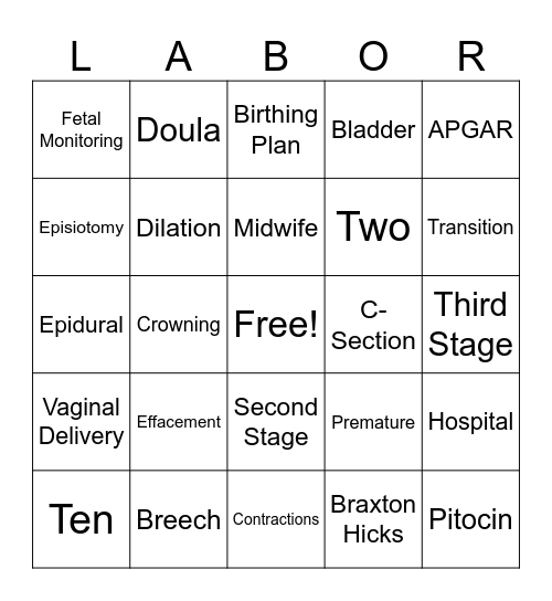 Labor & Delivery Bingo Card