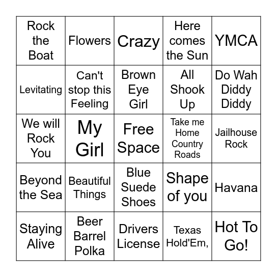 Seniors and Student Bingo Card