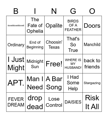 2026 Pop Music Bingo Card