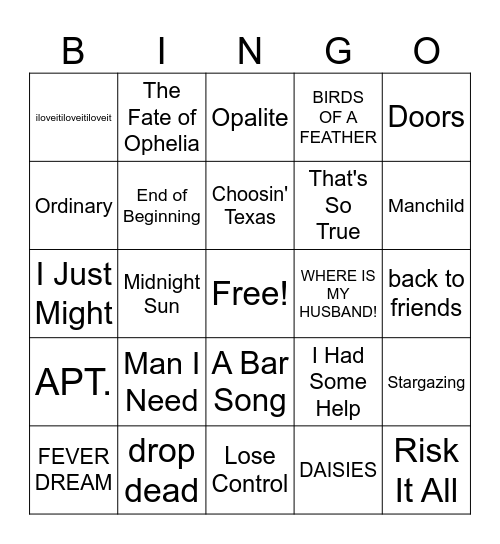 2026 Pop Music Bingo Card