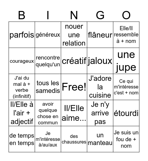 Quizz - Unité 1 Bingo Card