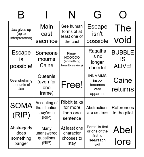 TADC ep 9 Bingo Card