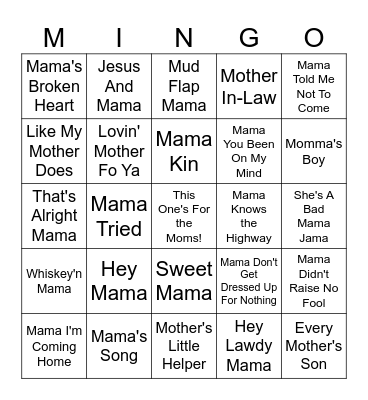 This One's For the Moms! Bingo Card