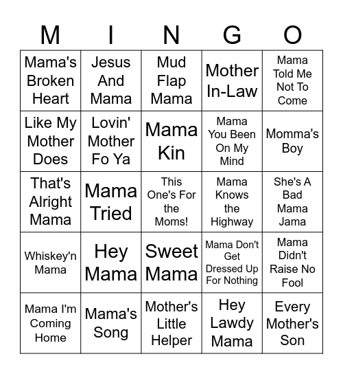 This One's For the Moms! Bingo Card