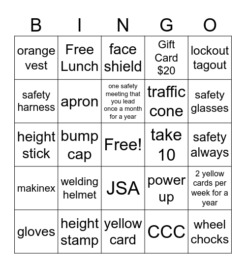 Safety Week 2026 Bingo Card
