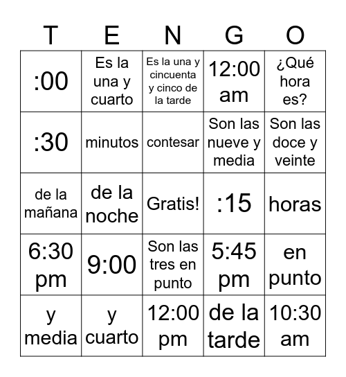 ¿Qué hora es? Bingo Card