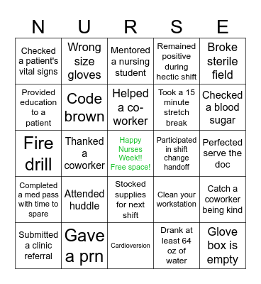 Nurses Week Bingo Card