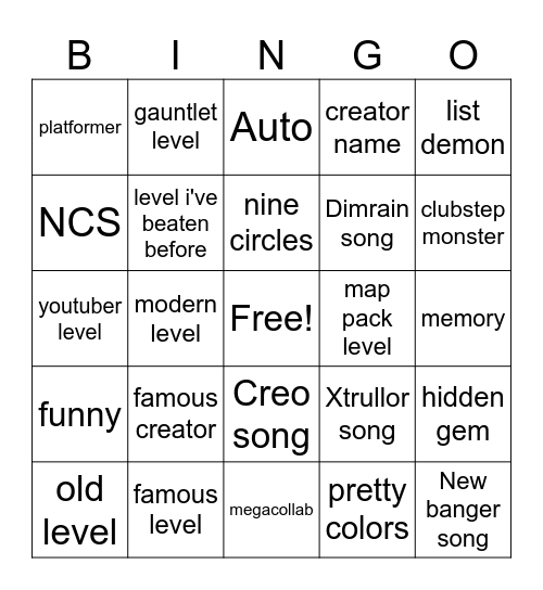 Random tab Bingo Card