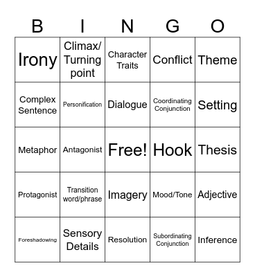 ELA Bingo Card