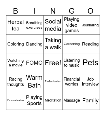 Stress Bingo Card