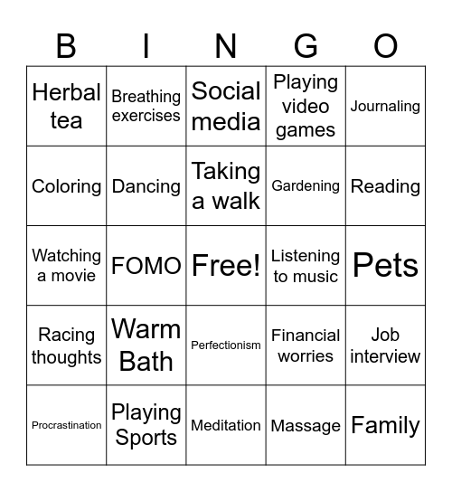 Stress Bingo Card