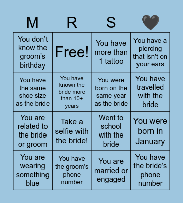 Jayell’s Bridal Shower Bingo Card