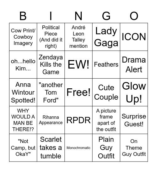 Met Gala Bingo Card