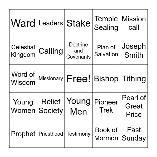 Spiritual Bingo Card