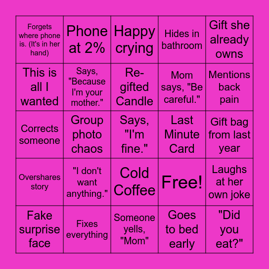 Bingo Mothers Day Edition Bingo Card