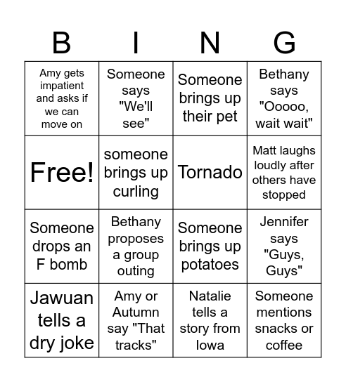Retreat 2026 Bingo Card