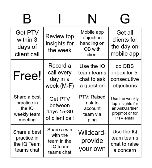 Sriya Bingo Card