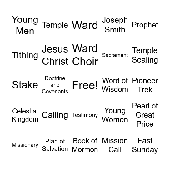 Spiritual Bingo Card