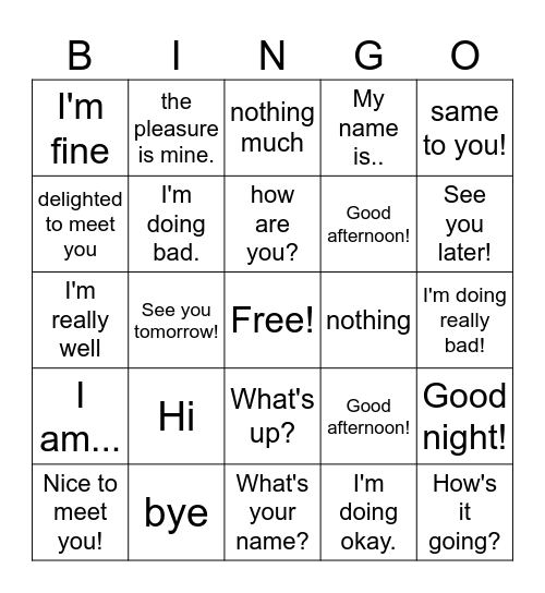Greetings and Goodbyes Bingo Card